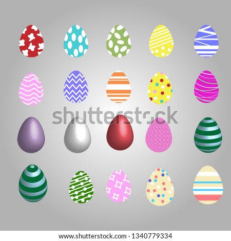 Happy Easter.Set of Easter eggs with different texture on a gray background.Spring holiday. Vector Illustration.Happy easter eggs . 