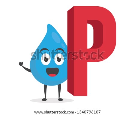 vector illustration character cartoon modern flat design brand of cute water blue mascot holding alphabet letter p in white background