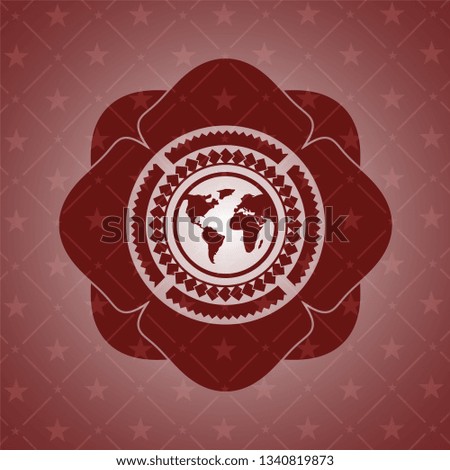 earth icon inside retro red emblem