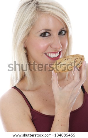Woman Eating Chocolate Chip Cookie