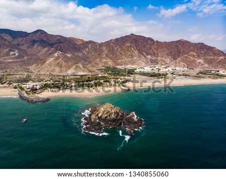 Fujairah sandy beach in the United Arab Emirates aerial view Royalty-Free Stock Photo #1340855060