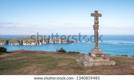 Wayside cross at the chapel of San Antonio de Corveiro, Cedeira, Galicia, Spain Royalty-Free Stock Photo #1340859485