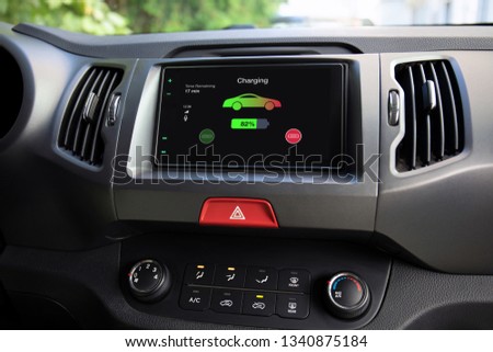 eco electric car touch multimedia system with charging battery on the screen