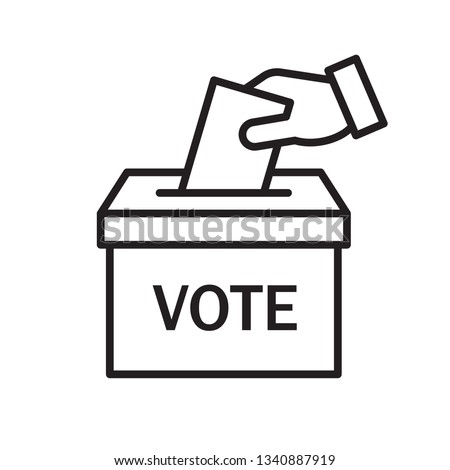 Hand voting ballot box icon, Election Vote concept, Simple line design for web site, logo, app, UI, Vector illustration Royalty-Free Stock Photo #1340887919