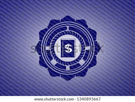 book with money symbol inside icon inside emblem with jean high quality background