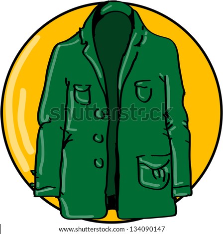 Green jacket on yellow circle, vector ilustration