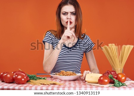    woman spaghetti pasta cuisine                            