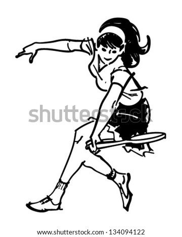 Woman Tennis Player - Retro Clip Art Illustration