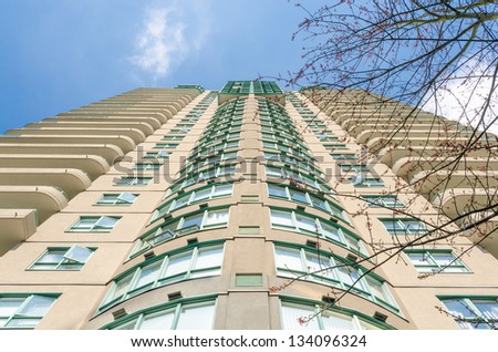Tall apartment building in Whistler, Vancouver, Canada. Residential area.