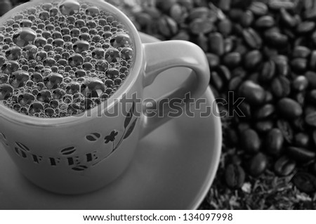 hot  boiling coffee, black and white