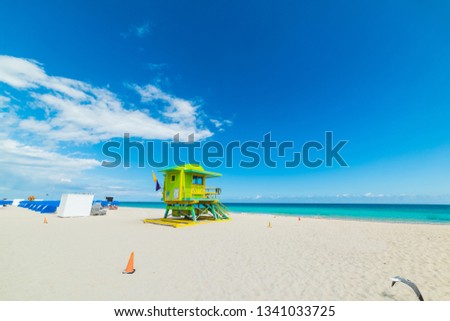 Colorful lifeguard tower in Miami Beach. Southern Florida, USA