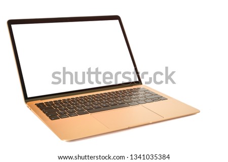 Modern laptop computer isolated on the white background - Image