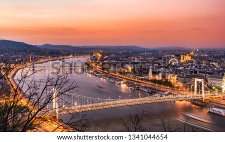 Budapest Panorama sunset - Hungary - View from the citadella Royalty-Free Stock Photo #1341044654
