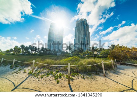 Skyscrapers in Miami Beach seen from the beach. Southern Florida, USA
