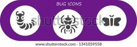 bug icon set. 3 filled bug icons.  Simple modern icons about  - Caterpillar, Spider, Moth