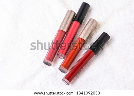 Cosmetics,makeup lipstics products on white background