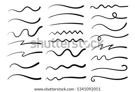Hand drawn collection of curly swishes, swashes, swoops. Calligraphy swirl. Quotes icons. Highlight text elements. Royalty-Free Stock Photo #1341092051