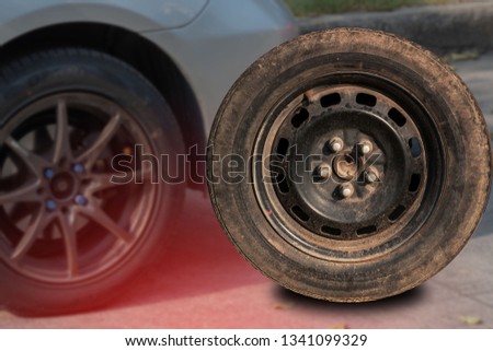 Old rubber wheels separated from the background