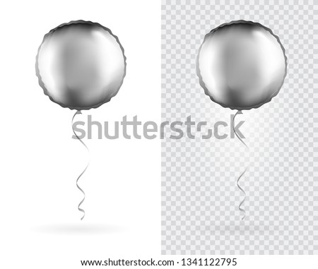 Set of Silver Round shaped foil balloons on transparent white background. Party Balloons event design decoration. Mockup for balloon print. Vector.