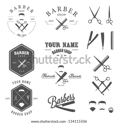 Set of vintage barber shop logo, labels, badges and design element Royalty-Free Stock Photo #134115506