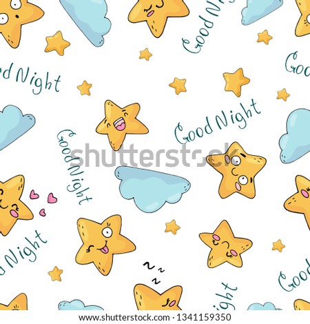 Seamless pattern of cute stars on white background.