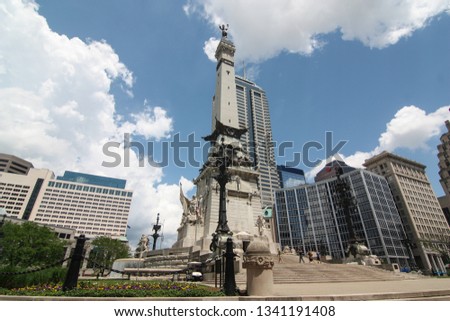 Soldiers and Sailors Monument in Indianapolis, Indiana, USA. Monument Circle is the center of city.  
