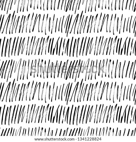Grunge hatches hand drawn vector seamless pattern. Broken, zig zag lines paintbrush drawing. Black paint dry brushstroke abstract background. Ink brush texture. Wrapping paper, wallpaper design.