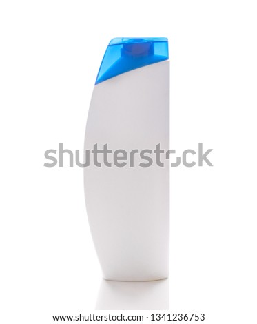 Shampoo bottles on white background.