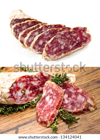 italian ham called salame collage