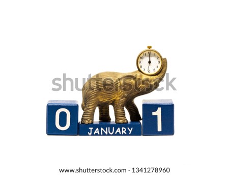 isolated calendar of cubes with an elephant on a white background
