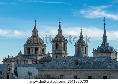 old constructions and domes of the escorial monastery. Spain madrid.