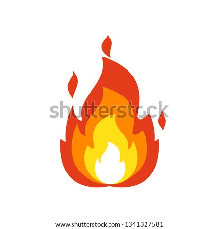 Fire flame icon. Isolated bonfire sign, emoticon flame symbol isolated on white, fire emoji and logo vector illustration
