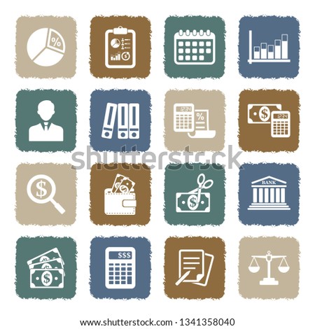 Business Accounting Icons. Grunge Color Flat Design. Vector Illustration. 
