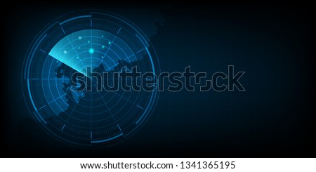 Abstract radar with targets, Digital realistic radar screen, Technology background, Vector illustration. Royalty-Free Stock Photo #1341365195