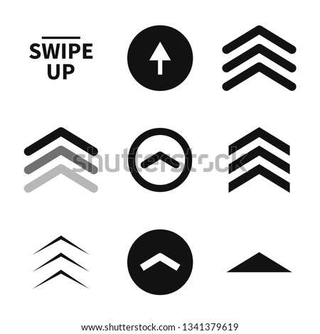 Swipe up, set of buttons for social media. Black arrows, buttons and web icons for advertising and marketing in social media application. Scroll or swipe up Royalty-Free Stock Photo #1341379619