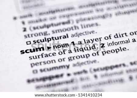 Blurred close up to the partial dictionary definition of Scum