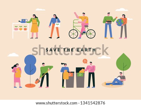 People showing various ways to protect the environment. flat design style minimal vector illustration. information characters.