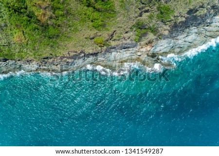 Top view landscape nature scenery view of Beautiful tropical sea with Sea coast view in summer season image by Aerial view drone shot