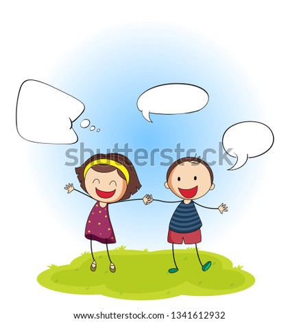 Happy boy and girl with speech balloon illustration