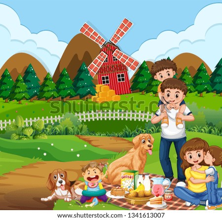 Family picnic at countryside illustration