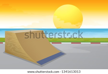 A skatepark sunset scene illustration