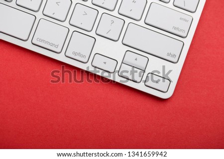 White computer keyboard and red button… Stock Photo 1296648664 - Avopix.com