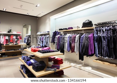 interior of brand new fashion clothes store Royalty-Free Stock Photo #134166194