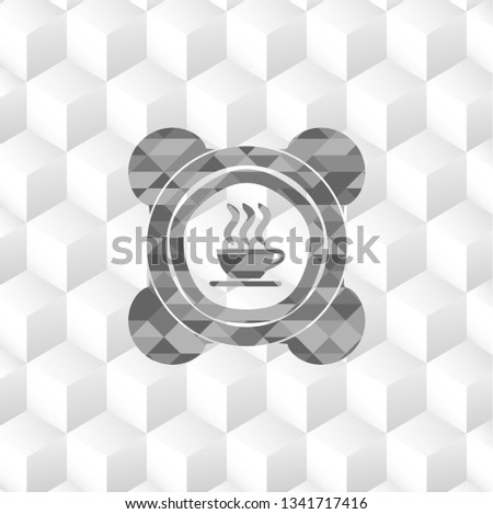 coffee cup icon inside grey emblem. Retro with geometric cube white background
