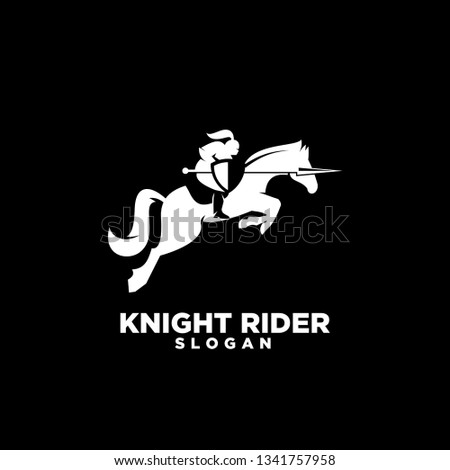 Knight with shield and spear on a horse with black background logo icon designs symbol template illustration
