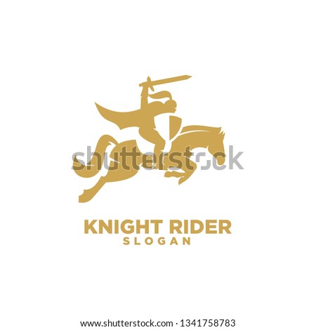 Knight with shield and sword on a horse logo with gold color icon designs symbol template illustration