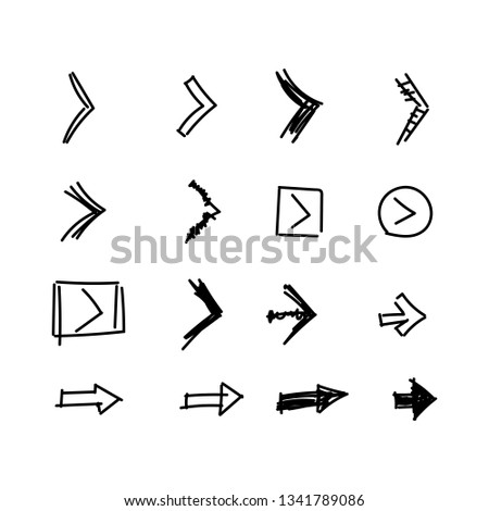 Vector flat set of arrows indicating the direction of the outline drawn in pencil with different shapes ..