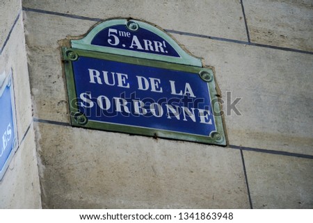 Rue de la Sorbonne street sign in Paris, France
