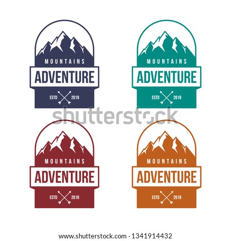 mountain adventure badge, label, emblem or logo design vector template. outdoor activities icon. hiking/climbing icon