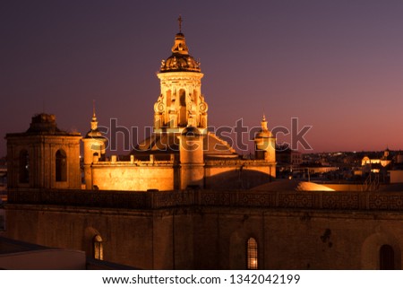 Seville, city skyline in the Old Quarter. Beautiful night photo of destination in Andalucia, Spain.